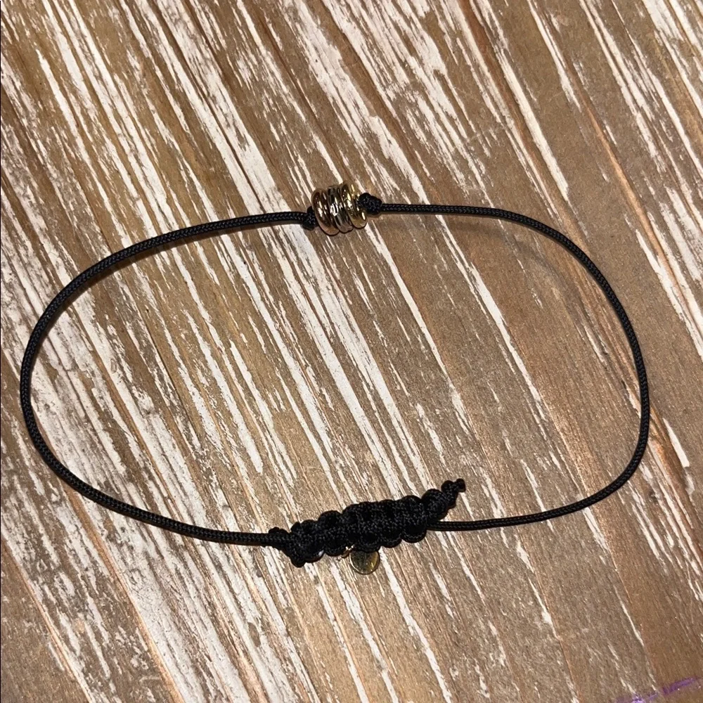 Minimalist Black Cord Bracelet with 14k Tri Color Gold Beads